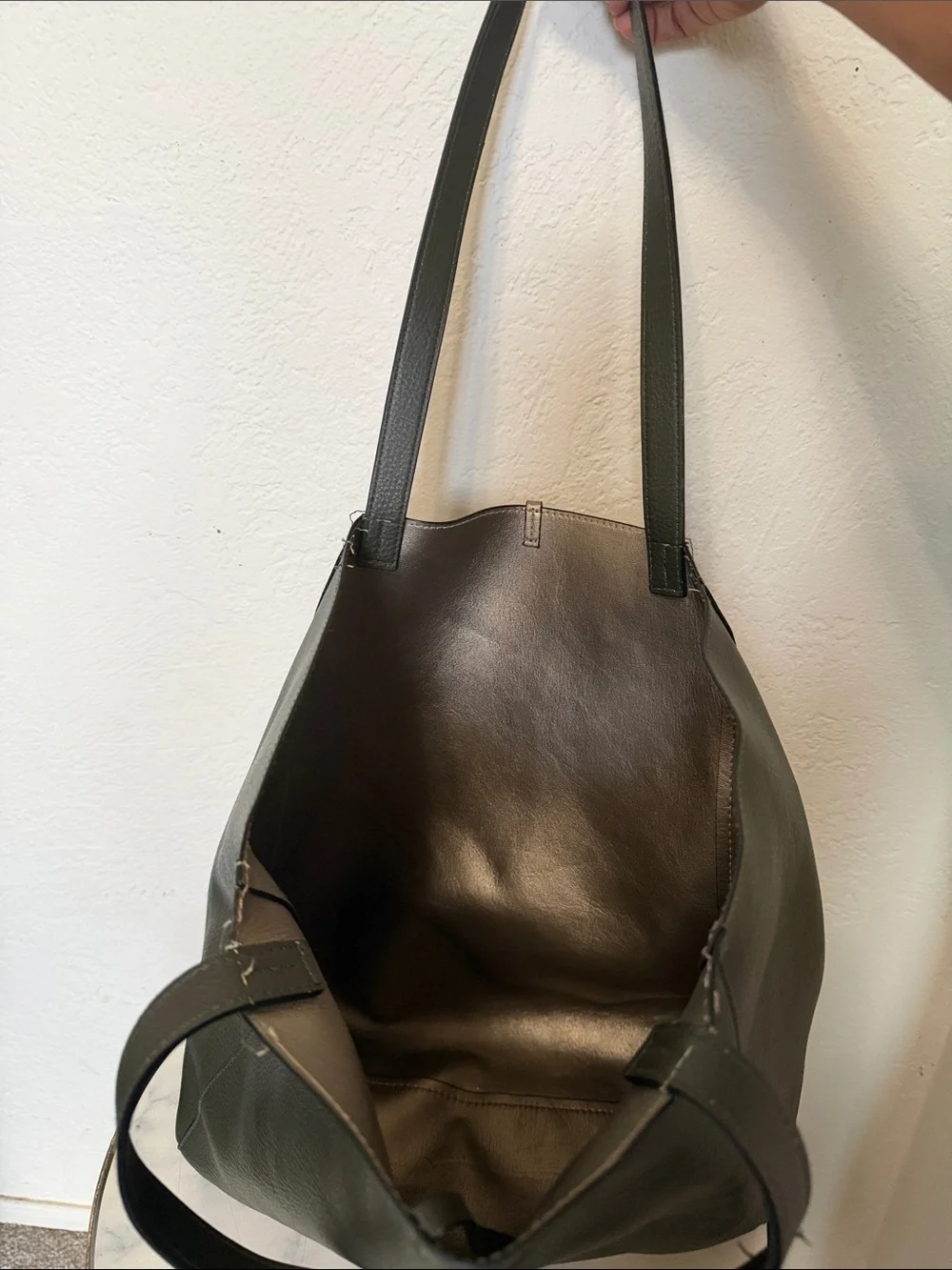 Olive Green with metallic gold interior Tote Bag